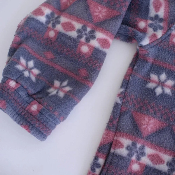 Vintage Haband Grey Pink Snowflake Fleece Festive Holiday Zip Up Sweater LG - Picture 7 of 8